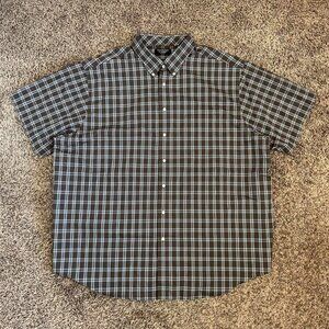 Roundtree & Yorke Plaid Button Down Collar Shirt Short Sleeve Brown 4XL